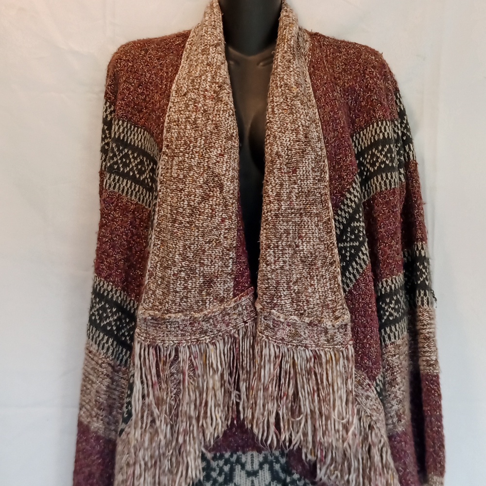 Women's Multicolor Knit Poncho Sweater Tribal Design